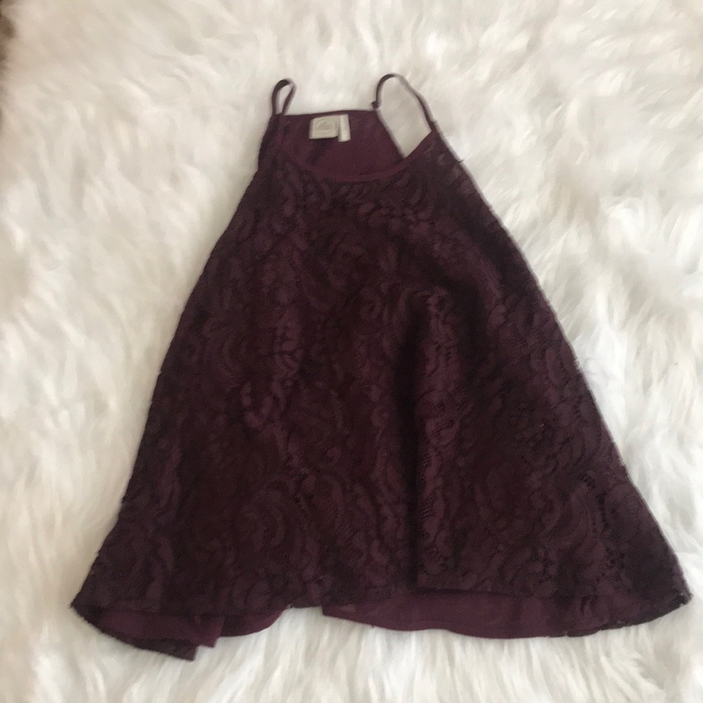 Maroon lace top with rose detail